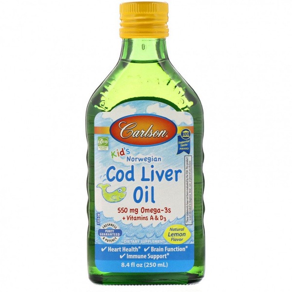 Carlson Norwegian Cod Liver Oil for Kids, Lemon Flavor, 250ml