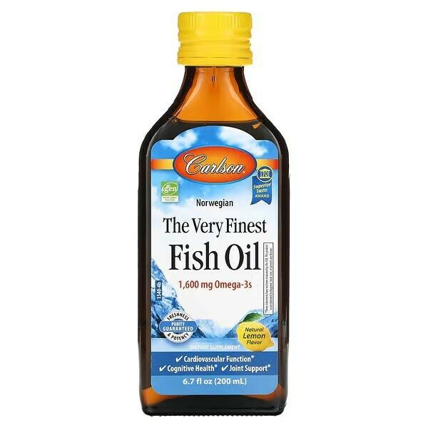 Carlson Norwegian Omega-3 Lemon Flavor Fish Oil (1600mg, 200ml)