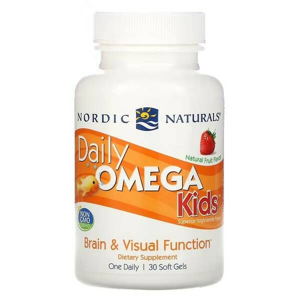 Nordic Naturals Daily Omega Kids: 340mg Omega-3 Fish Oil, Fruit Flavor, 30 Soft Gels
