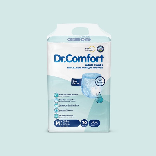 Dr. Comfort Adult Diaper Briefs, Size M (28"-47" Waist), 30 Count