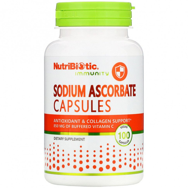 NutriBiotic Sodium Ascorbate: 100 Vegan Capsules - Vitamin C & Antioxidant Support