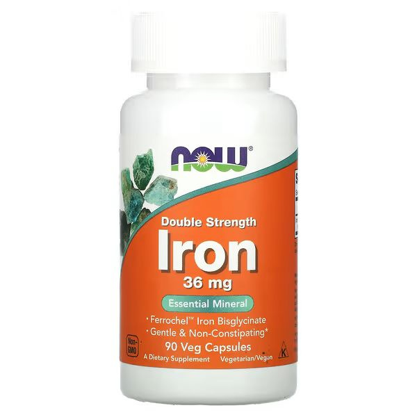 NOW Iron 36mg Double Strength Vegetarian Capsules (90 Count)