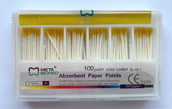 Meta Biomed Absorbent Paper Points, Cone 0.4, #20, 100/pack