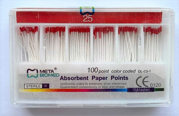 Meta Biomed Absorbent Paper Points, Cone 0.4mm #25, 100/pack