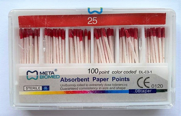 Meta Biomed Absorbent Paper Points, Cone 0.6mm #25, 100/pack