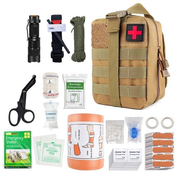Tactical First Aid Pouch with Flashlight - Khaki