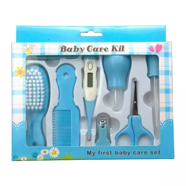 8-Piece Newborn Baby Care Kit (Blue) - Scissors, Thermometer, Comb, Nasal Aspirator