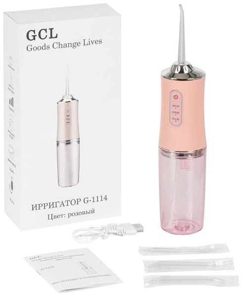 GCL G-1114 Water Flosser: Pink, Portable, 4 Jet Tips for Daily & Gentle Gum Care