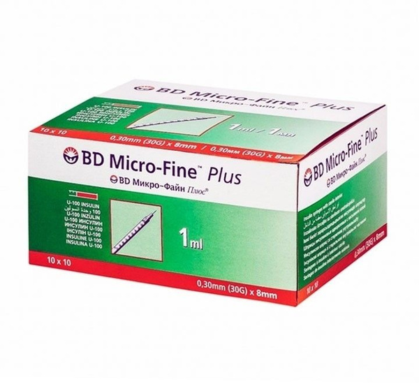 BD Micro-Fine Plus Insulin Syringes 1ml, 30G x 8mm (100 Count)