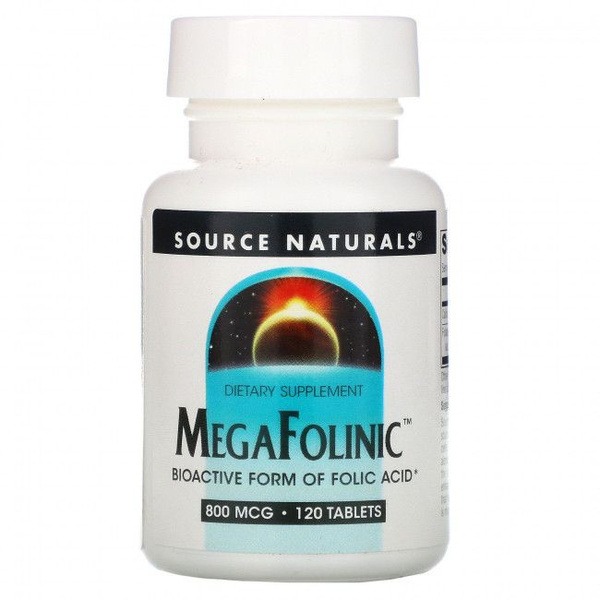 Source Naturals MegaFolinic 800mcg, 120 Tablets