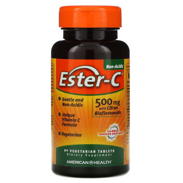 Ester-C Vitamin C 500mg | Calcium Ascorbate with Citrus Bioflavonoids | 90 Vegetarian Tablets | American Health
