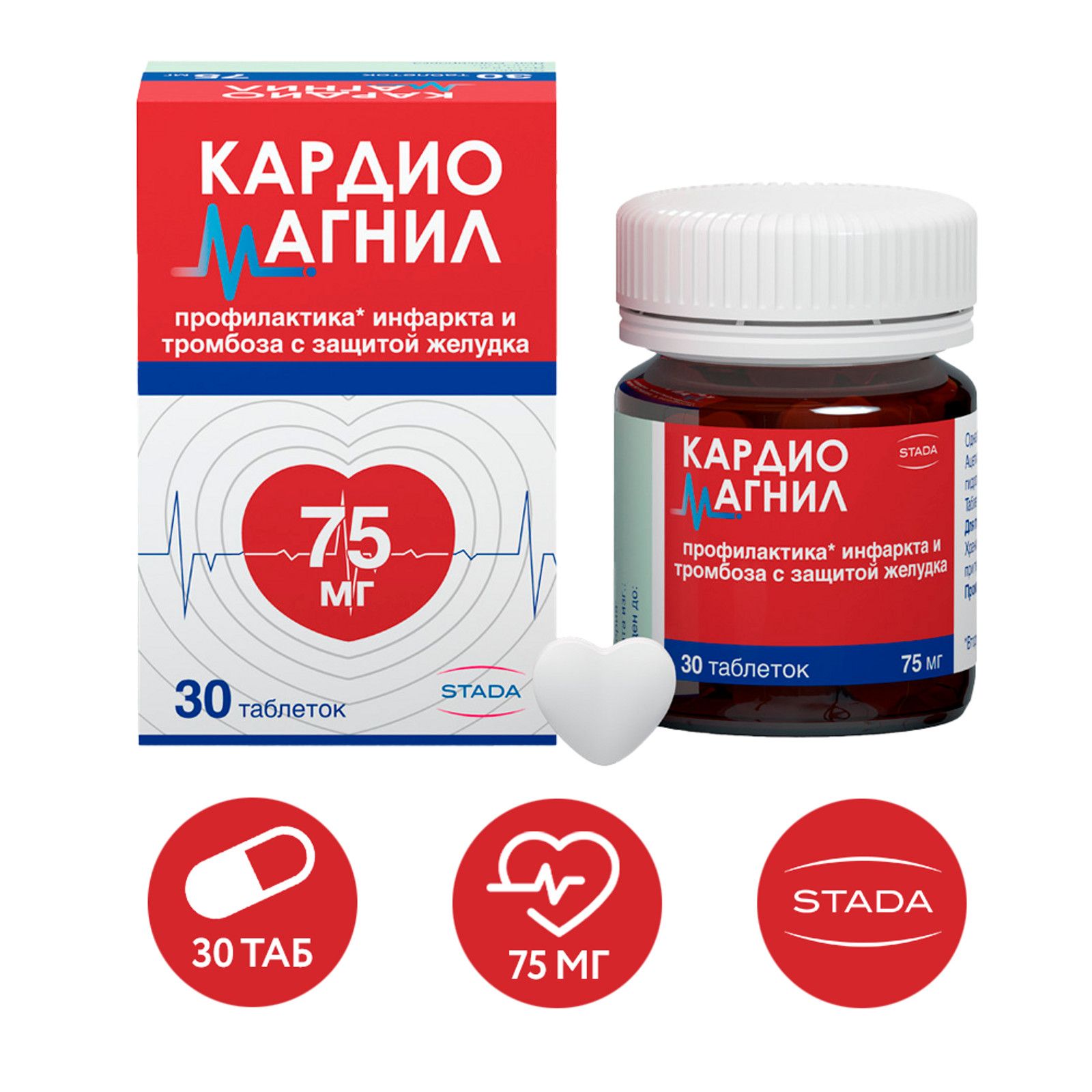 Cardiomagnyl 75mg Tablets (30 Count): Heart Attack & Thrombosis Prevention with Stomach Protection