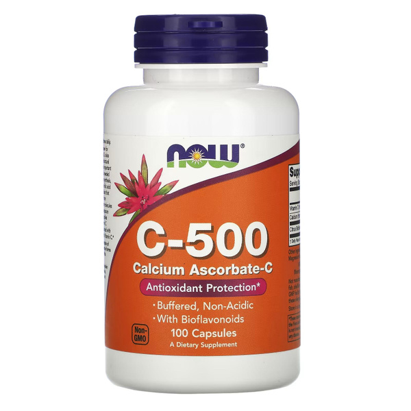 NOW C-500 Calcium Ascorbate 100 Capsules: 500mg Vitamin C Supplement