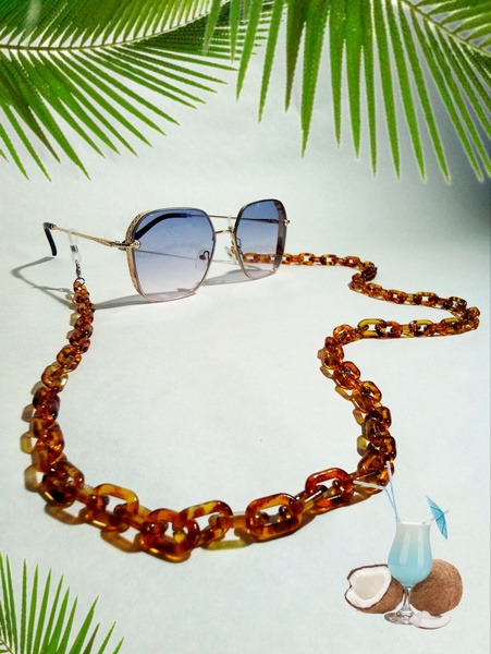 Beige Gold Eyeglass Chain & Cord: Neck Strap & Holder