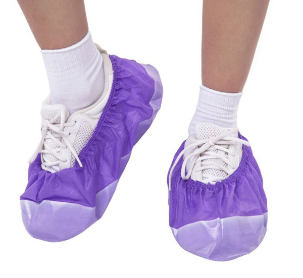 EleGreen Purple & White Laminated Disposable Shoe Covers - 250 Pairs/Pack