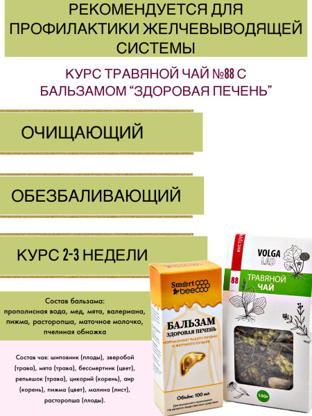 Volgalad-88 Herbal Tea & Healthy Liver Balsam: Gallbladder System Prevention Course (2-Pack)