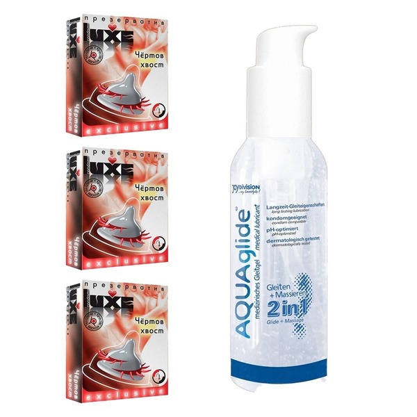 Luxe Devil's Tail Condoms (3-Pack) + JoyDivision AQUAglide 2-in-1 Lube