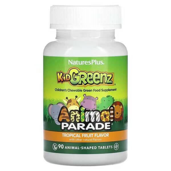Nature's Plus Kid Greenz Animal Parade: Tropical Fruit Gut Health Supplement (90 Tablets)