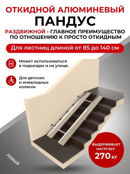 Aluminum Foldable & Extendable Wheelchair Ramp (84-140cm) - Left-Side Entry