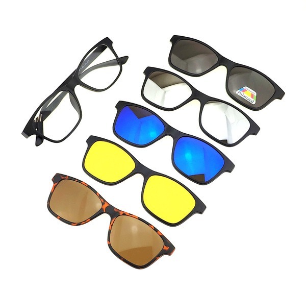 Magnetic Clip-On Sunglasses 5-in-1 with Case - Rainbow Effect (Model 2246)