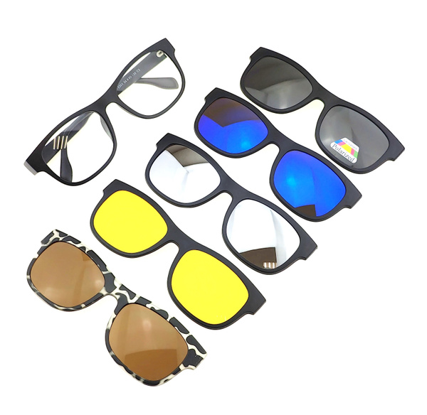 5-in-1 Magnetic Clip-On Sunglasses with Case - Rainbow Effect (Model 2203)