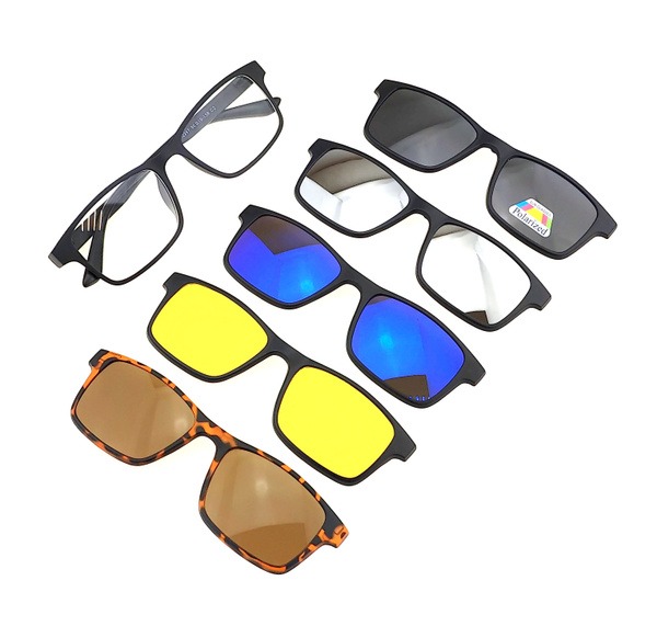 Magnetic Clip-On Sunglasses 5-in-1 with Case - Rainbow Effect (Model 2247)