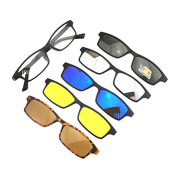 5-in-1 Magnetic Clip-On Sunglasses with Case - Rainbow Effect (Model 2251)