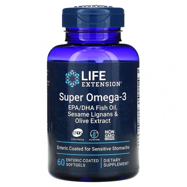 Life Extension Omega-3 Fish Oil with Sesame Lignans & Olive Extract - 60 Capsules