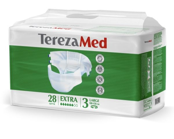 TerezaMed Adult Diapers, Large (Size 3), 100-150cm Waist, 28 Count