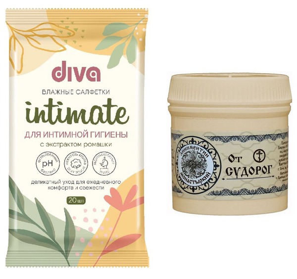 Diva Intimate Wipes with Chamomile & Monastery Liniment for Cramps (20 wipes + 50ml)