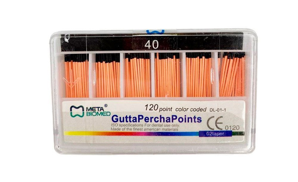 Gutta Percha Points, Taper 0.02 No. 40, Meta Biomed, 120 pcs/box