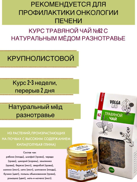 Liver Cancer Herbal Tea Set: VolgaLad-62 & Wildflower Honey (2 x 70/140g)
