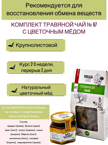 Volgalady Herbal Tea № 67: Metabolism Restoration with Honey - 70/140g Healing Set