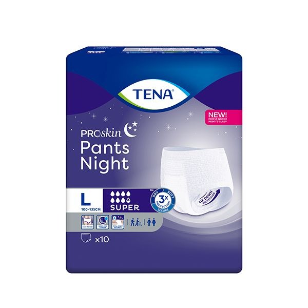 Tena Pants Night Super Large Absorbent Underwear (100-135cm Waist, 10 Count)
