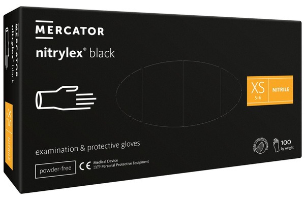 Black Nitrile Gloves, XS, Mercator Nitrylex - 100 Count