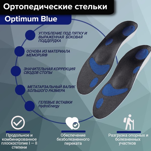 Orthotic Arch Support Insoles for Flat Feet - Optimum Blue