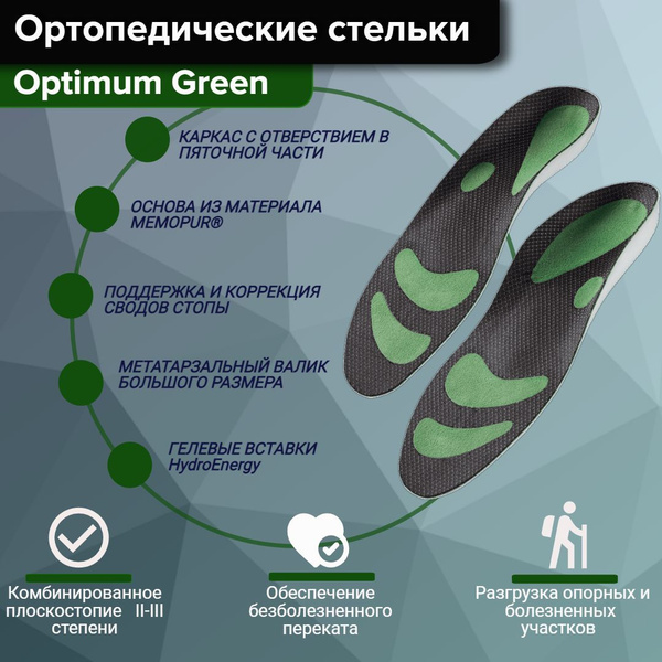 Orthotic Arch Supports for Flat Feet: Sport, Optimum GREEN