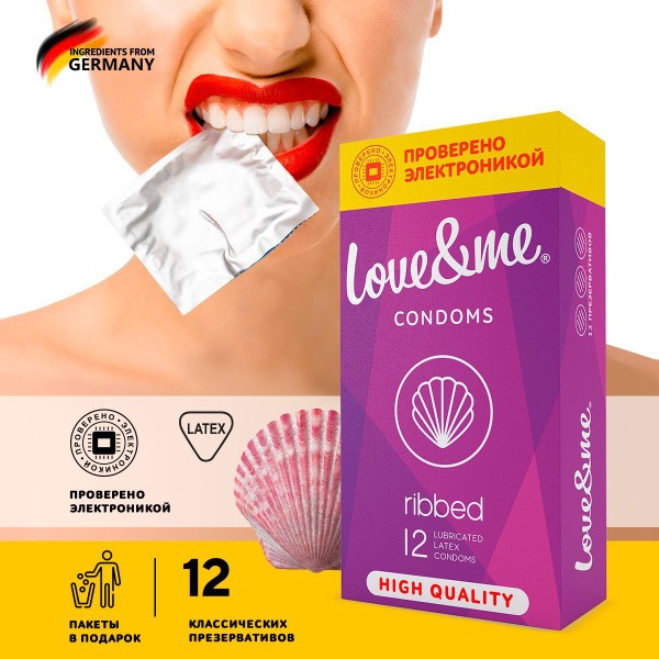 LOVE&ME Thin Ribbed Latex Condoms with Lubricant (12 Pack)