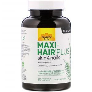 Country Life Maxi-Hair Plus Biotin 120 Vegetarian Capsules (5000 mcg)