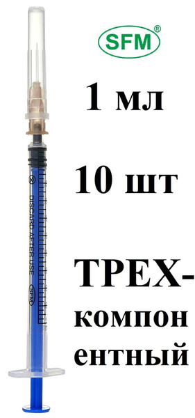 Sterile Disposable Insulin Syringe 1ml, 10 Pack, 26G Needle