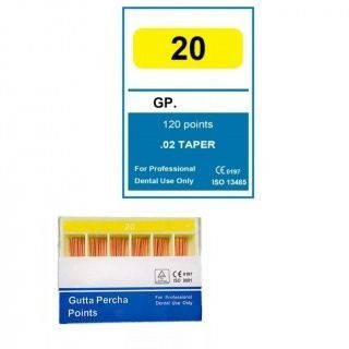 NeoHealth Gutta-Percha Endo Points: Size 20, 0.02 Taper, 120/Pack