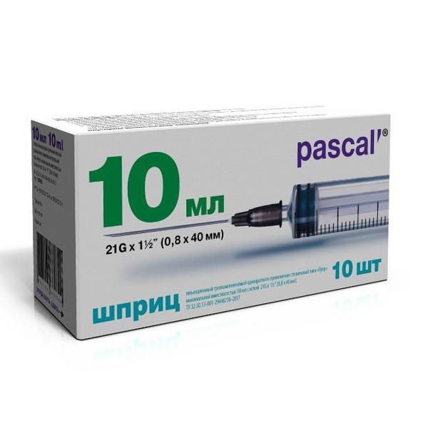 Pascal 10ml 3-Part Syringe with 21G Needle (10 Pack)