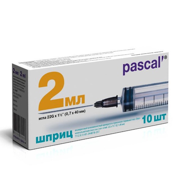 Pascal 2ml 3-Part Syringe with 22G Needle (10 Pack)