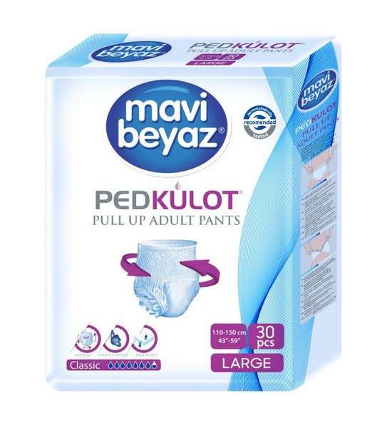 MAVI BEYAZ Adult Diaper Briefs, Size L, 30 Count