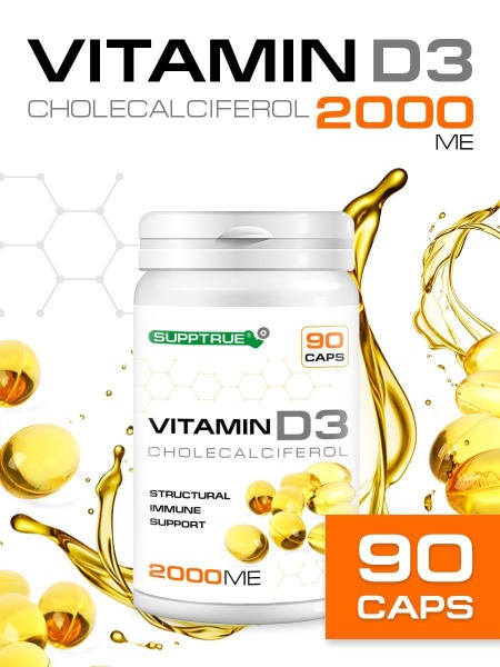 SuppTrue Vitamin D3 2000 IU: 90 Capsules for Immune Support & Bone Health