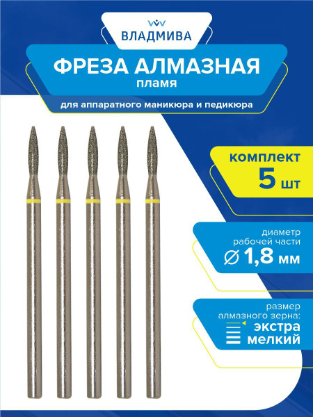 Fine Grit Diamond Flame Bit 1.8mm (5-Pack) 836.104.243.080.018