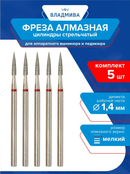 Fine Grit 1.4mm Gothic Cylinder Diamond Burs (5-Piece Set)