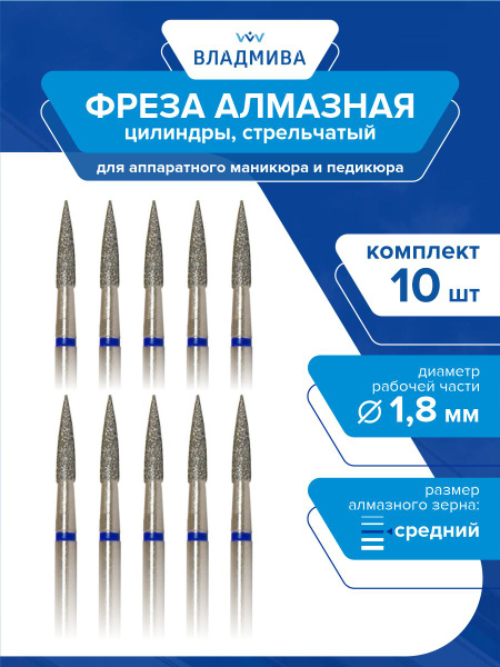 Diamond Cylinder Bur - Gothic, Medium Grit, 1.8mm, 10pk