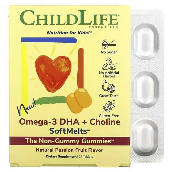 ChildLife Essentials Omega-3 DHA & Choline SoftMelts (Passion Fruit, 27ct)