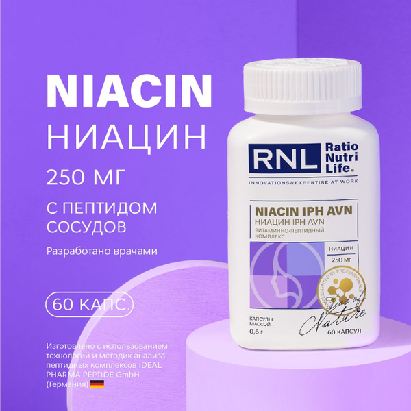 RNL Niacin 250mg with Vascular Peptide: 60 Capsules